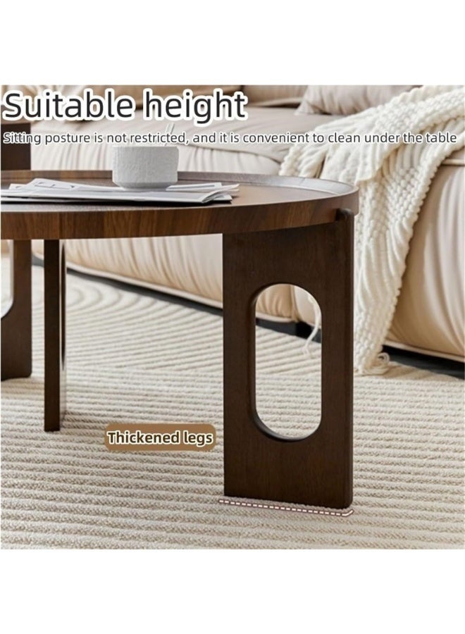 WALALLA Space-Saving Nesting Table Set: 2-Piece Round Wooden Coffee Tables, Multifunctional Low Tables for Flexible Living Room or Office Layout, Brown - Image 4